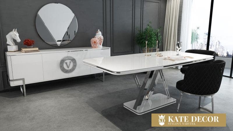VERSACE WHITE - CHROME DINING ROOM SET (2)