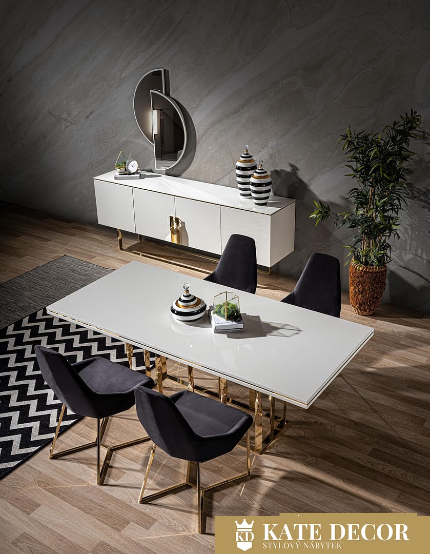 ZEN DINING ROOM SET (WHITE-GOLD) (12)